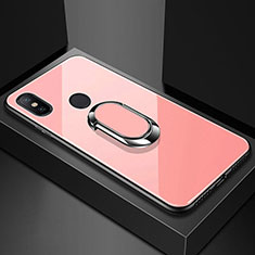 Coque Rebord Contour Silicone et Vitre Miroir Housse Etui avec Support Bague Anneau Magnetique A01 pour Xiaomi Mi A2 Lite Or Rose