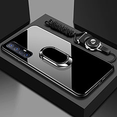 Coque Rebord Contour Silicone et Vitre Miroir Housse Etui avec Support Bague Anneau Magnetique A02 pour Oppo Find X2 Neo Noir