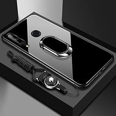 Coque Rebord Contour Silicone et Vitre Miroir Housse Etui avec Support Bague Anneau Magnetique pour Huawei Enjoy 10 Plus Noir
