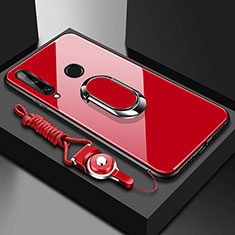 Coque Rebord Contour Silicone et Vitre Miroir Housse Etui avec Support Bague Anneau Magnetique pour Huawei Enjoy 10 Plus Rouge