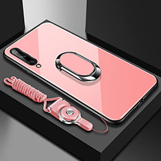 Coque Rebord Contour Silicone et Vitre Miroir Housse Etui avec Support Bague Anneau Magnetique pour Huawei Enjoy 10S Rose