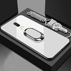 Coque Rebord Contour Silicone et Vitre Miroir Housse Etui avec Support Bague Anneau Magnetique pour Huawei G10 Blanc