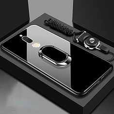 Coque Rebord Contour Silicone et Vitre Miroir Housse Etui avec Support Bague Anneau Magnetique pour Huawei G10 Noir