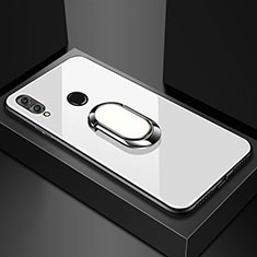 Coque Rebord Contour Silicone et Vitre Miroir Housse Etui avec Support Bague Anneau Magnetique pour Huawei Honor 8X Blanc
