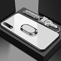 Coque Rebord Contour Silicone et Vitre Miroir Housse Etui avec Support Bague Anneau Magnetique pour Huawei Honor 9X Blanc
