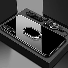 Coque Rebord Contour Silicone et Vitre Miroir Housse Etui avec Support Bague Anneau Magnetique pour Huawei Honor 9X Pro Noir