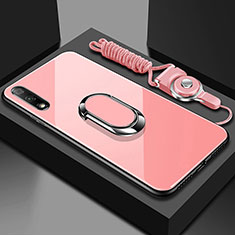 Coque Rebord Contour Silicone et Vitre Miroir Housse Etui avec Support Bague Anneau Magnetique pour Huawei Honor 9X Rose