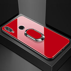 Coque Rebord Contour Silicone et Vitre Miroir Housse Etui avec Support Bague Anneau Magnetique pour Huawei Honor V10 Lite Rouge