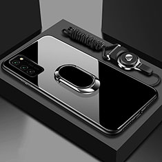Coque Rebord Contour Silicone et Vitre Miroir Housse Etui avec Support Bague Anneau Magnetique pour Huawei Honor V30 5G Noir