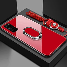 Coque Rebord Contour Silicone et Vitre Miroir Housse Etui avec Support Bague Anneau Magnetique pour Huawei Honor V30 5G Rouge