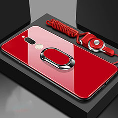 Coque Rebord Contour Silicone et Vitre Miroir Housse Etui avec Support Bague Anneau Magnetique pour Huawei Mate 10 Lite Rouge