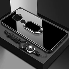 Coque Rebord Contour Silicone et Vitre Miroir Housse Etui avec Support Bague Anneau Magnetique pour Huawei Mate 30 Lite Noir