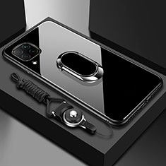 Coque Rebord Contour Silicone et Vitre Miroir Housse Etui avec Support Bague Anneau Magnetique pour Huawei Nova 7i Noir