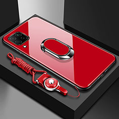Coque Rebord Contour Silicone et Vitre Miroir Housse Etui avec Support Bague Anneau Magnetique pour Huawei P40 Lite Rouge