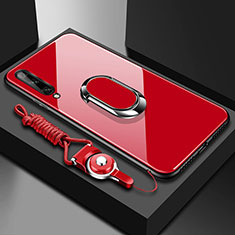 Coque Rebord Contour Silicone et Vitre Miroir Housse Etui avec Support Bague Anneau Magnetique pour Huawei Y8p Rouge