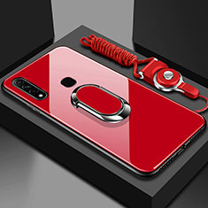 Coque Rebord Contour Silicone et Vitre Miroir Housse Etui avec Support Bague Anneau Magnetique pour Oppo A8 Rouge