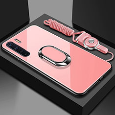 Coque Rebord Contour Silicone et Vitre Miroir Housse Etui avec Support Bague Anneau Magnetique pour Oppo A91 Rose
