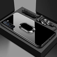 Coque Rebord Contour Silicone et Vitre Miroir Housse Etui avec Support Bague Anneau Magnetique pour Oppo Find X2 Lite Noir