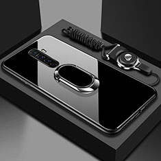 Coque Rebord Contour Silicone et Vitre Miroir Housse Etui avec Support Bague Anneau Magnetique pour Realme X2 Pro Noir