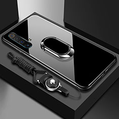 Coque Rebord Contour Silicone et Vitre Miroir Housse Etui avec Support Bague Anneau Magnetique pour Realme X50 5G Noir