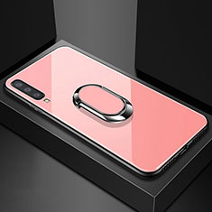 Coque Rebord Contour Silicone et Vitre Miroir Housse Etui avec Support Bague Anneau Magnetique pour Samsung Galaxy A90 5G Or Rose