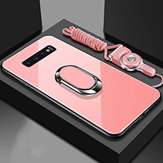 Coque Rebord Contour Silicone et Vitre Miroir Housse Etui avec Support Bague Anneau Magnetique pour Samsung Galaxy S10 5G Or Rose