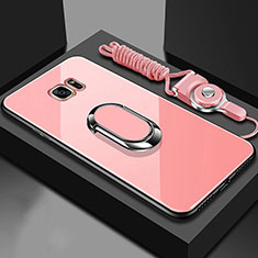 Coque Rebord Contour Silicone et Vitre Miroir Housse Etui avec Support Bague Anneau Magnetique pour Samsung Galaxy S7 Edge G935F Or Rose