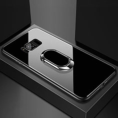 Coque Rebord Contour Silicone et Vitre Miroir Housse Etui avec Support Bague Anneau Magnetique pour Samsung Galaxy S8 Plus Noir