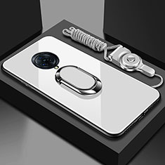 Coque Rebord Contour Silicone et Vitre Miroir Housse Etui avec Support Bague Anneau Magnetique pour Vivo Nex 3 Blanc