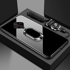 Coque Rebord Contour Silicone et Vitre Miroir Housse Etui avec Support Bague Anneau Magnetique pour Vivo S1 Pro Noir