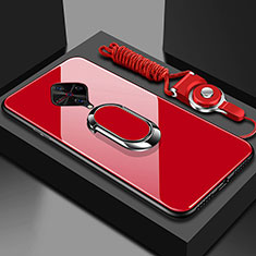 Coque Rebord Contour Silicone et Vitre Miroir Housse Etui avec Support Bague Anneau Magnetique pour Vivo S1 Pro Rouge
