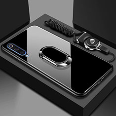 Coque Rebord Contour Silicone et Vitre Miroir Housse Etui avec Support Bague Anneau Magnetique pour Xiaomi CC9e Noir