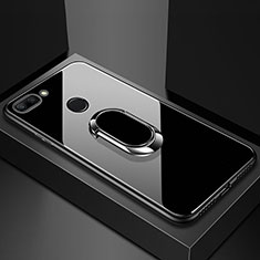 Coque Rebord Contour Silicone et Vitre Miroir Housse Etui avec Support Bague Anneau Magnetique pour Xiaomi Mi 8 Lite Noir