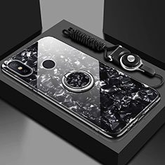 Coque Rebord Contour Silicone et Vitre Miroir Housse Etui avec Support Bague Anneau Magnetique pour Xiaomi Mi A2 Lite Noir