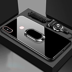 Coque Rebord Contour Silicone et Vitre Miroir Housse Etui avec Support Bague Anneau Magnetique pour Xiaomi Mi A2 Noir