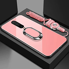Coque Rebord Contour Silicone et Vitre Miroir Housse Etui avec Support Bague Anneau Magnetique pour Xiaomi Poco X2 Rose