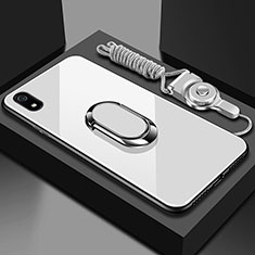 Coque Rebord Contour Silicone et Vitre Miroir Housse Etui avec Support Bague Anneau Magnetique pour Xiaomi Redmi 7A Blanc