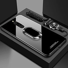 Coque Rebord Contour Silicone et Vitre Miroir Housse Etui avec Support Bague Anneau Magnetique pour Xiaomi Redmi 8 Noir