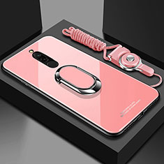 Coque Rebord Contour Silicone et Vitre Miroir Housse Etui avec Support Bague Anneau Magnetique pour Xiaomi Redmi 8 Rose
