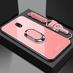 Coque Rebord Contour Silicone et Vitre Miroir Housse Etui avec Support Bague Anneau Magnetique pour Xiaomi Redmi 8A Rose
