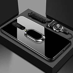 Coque Rebord Contour Silicone et Vitre Miroir Housse Etui avec Support Bague Anneau Magnetique pour Xiaomi Redmi K30 4G Noir