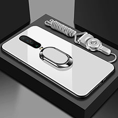 Coque Rebord Contour Silicone et Vitre Miroir Housse Etui avec Support Bague Anneau Magnetique pour Xiaomi Redmi K30 5G Blanc