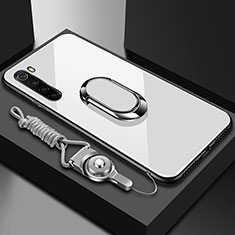 Coque Rebord Contour Silicone et Vitre Miroir Housse Etui avec Support Bague Anneau Magnetique pour Xiaomi Redmi Note 8 Blanc