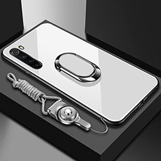 Coque Rebord Contour Silicone et Vitre Miroir Housse Etui avec Support Bague Anneau Magnetique pour Xiaomi Redmi Note 8T Blanc