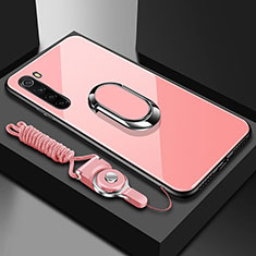 Coque Rebord Contour Silicone et Vitre Miroir Housse Etui avec Support Bague Anneau Magnetique pour Xiaomi Redmi Note 8T Or Rose