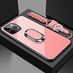 Coque Rebord Contour Silicone et Vitre Miroir Housse Etui avec Support Bague Anneau Magnetique T01 pour Apple iPhone 11 Pro Max Rose