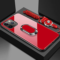 Coque Rebord Contour Silicone et Vitre Miroir Housse Etui avec Support Bague Anneau Magnetique T01 pour Apple iPhone 11 Pro Max Rouge