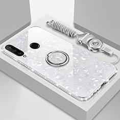 Coque Rebord Contour Silicone et Vitre Miroir Housse Etui avec Support Bague Anneau Magnetique T01 pour Huawei Honor 20 Lite Blanc