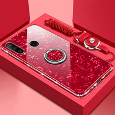 Coque Rebord Contour Silicone et Vitre Miroir Housse Etui avec Support Bague Anneau Magnetique T01 pour Huawei Honor 20 Lite Rouge