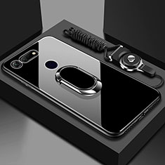 Coque Rebord Contour Silicone et Vitre Miroir Housse Etui avec Support Bague Anneau Magnetique T01 pour Huawei Honor V20 Noir